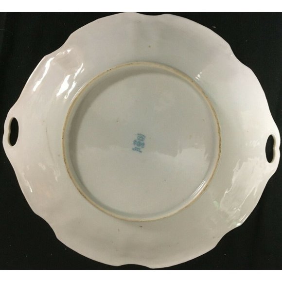 9½" Royal Kinran Nippon Platter with Handles with Pink and Magenta Flowers - Picture 5 of 7